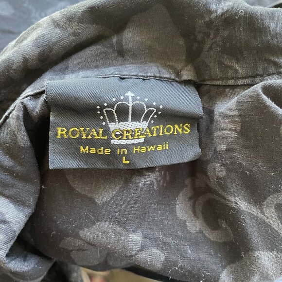 Royal Creations 100% Cotton Black & Blue Palm Tree Print Hawaiian Shirt Size L - Picture 5 of 6